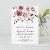 Dusty Pink Roses Foto QR Code Hochzeit Einladung (Stehend Vorderseite)