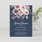 Dusty Pink Roses Foto QR Code Navy Brautparty Einladung (Stehend Vorderseite)