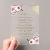 Dusty Pink Roses Gold Lace Muslim Wedding Acryleinladungen (Insitu (Handheld))
