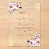 Dusty Pink Roses Gold Lace Muslim Wedding Acryleinladungen (Vorderseite)