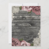 Dusty Pink Roses Gray Rustic Wood Lace Wedding Einladung (Rückseite)
