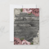 Dusty Pink Roses Gray Rustic Wood Lace Wedding RSVP Karte (Rückseite)