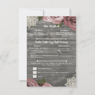 Dusty Pink Roses Grey Rustic Holz Spitze Menü Beil Einladung