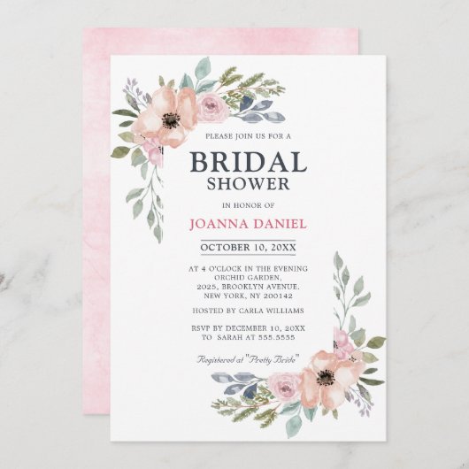 Dusty Pink Roses Mitsommer Brautparty Einladung (Vorne/Hinten)