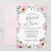 Dusty Pink Roses Mittelsommer Blumenhochzeit Einladung (Vorne/Hinten)