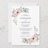 Dusty Pink Roses Mittelsommer Blumenhochzeit Einladung (Vorderseite)