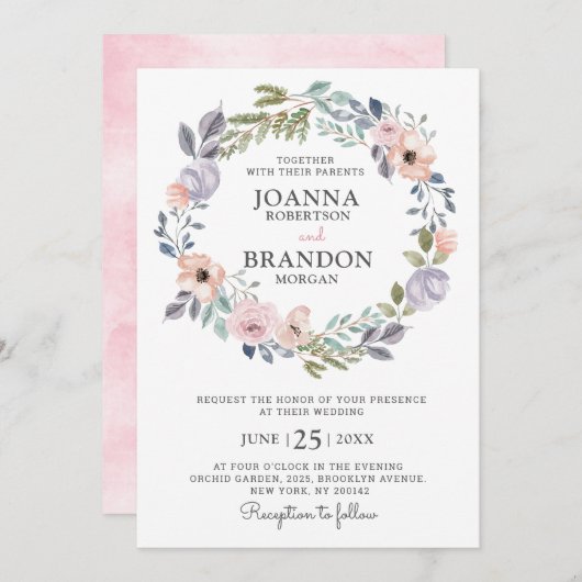 Dusty Pink Roses Mittelsommer Blumenhochzeit Einladung (Vorne/Hinten)