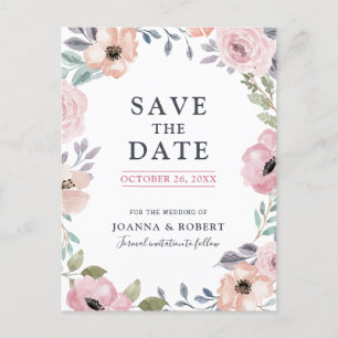 Dusty Pink Roses Mittelsommer Floral Save the Date Ankündigungspostkarte