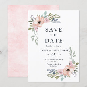 Dusty Pink Roses Mittelsommer Floral Save the Date Einladung