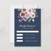 Dusty Pink Roses Navy Blue Wedding RSVP Karte (Vorderseite)