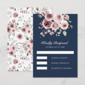 Dusty Pink Roses Navy Blue Wedding RSVP Karte (Vorne/Hinten)