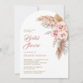 Dusty Pink Roses Pampas Grass Arch Brautparty Einladung (Vorderseite)