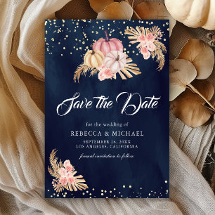 Dusty Pink Roses Pumpkin Pampas Navy Hochzeit Save The Date
