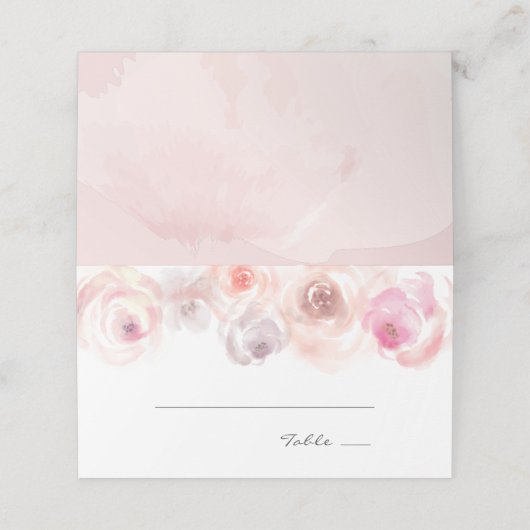Dusty Pink Roses Wasserfarbe Platzkarte (Außenseite Aufgefaltet)