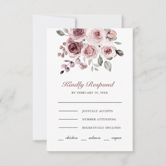Dusty Pink Roses Wedding RSVP Karte (Vorderseite)