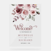 Dusty Pink Roses Wedding Welcome Acrylschild (Vorderseite)