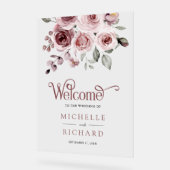 Dusty Pink Roses Wedding Welcome Acrylschild (Winkel)
