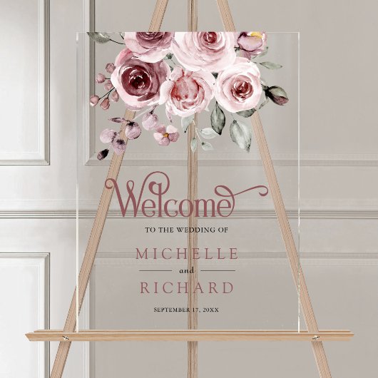 Dusty Pink Roses Wedding Welcome Acrylschild