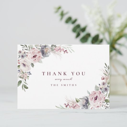 Dusty pink rustic boho floral danke Ihnen (Stehend Vorderseite)