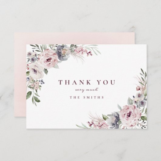 Dusty pink rustic boho floral danke Ihnen (Vorne/Hinten)