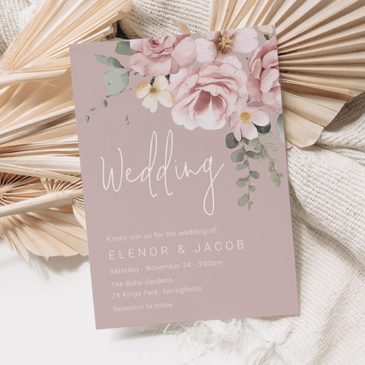 Dusty Pink & Sage Floral Wedding Einladung