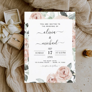 Dusty Pink Sage Green Floral Wedding Einladung