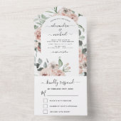 Dusty Pink - Sage Green Floral Wedding RSVP All In One Einladung (Innen Boden)