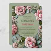 Dusty Pink Sage Grüne Blumendusche Einladung (Vorne/Hinten)