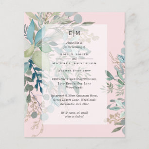 Dusty Pink Sage Hochzeit Zeremonie und Empfang Inv Flyer
