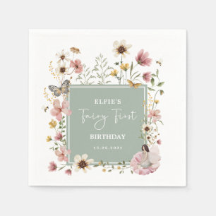 Dusty Pink Sage Wildblume Fairy 1. Geburtstag Serviette