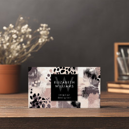 Dusty Pink Schwarze Abstrakte Monogramm Visitenkar
