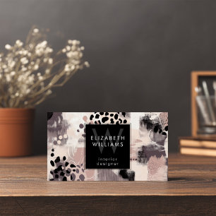 Dusty Pink Schwarze Abstrakte Monogramm Visitenkar