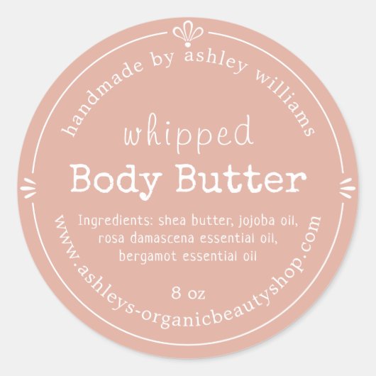 Dusty Pink Script Handmade Body Butter Label Runder Aufkleber (Vorderseite)