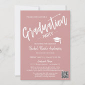 Dusty Pink Script QR Code Foto Graduation Party Einladung (Vorderseite)