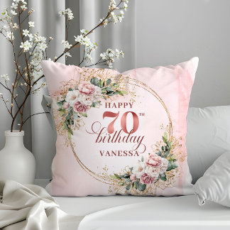 Dusty Pink Shimmering Floral Pillow 70th Birthday  Kissen