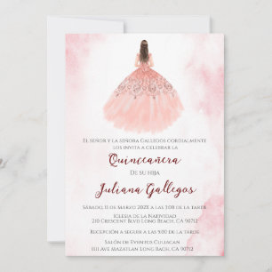 Dusty Pink Silhouette Quinceanera Einladung