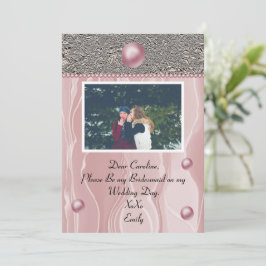 Dusty Pink Silk Light Silver Foil Bridesmaid Foto Einladung