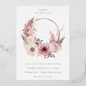 Dusty Pink Silver Foil Modern Boho Wreath Wedding Folieneinladung (Vorderseite)