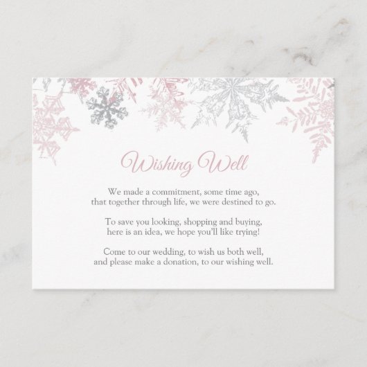 Dusty Pink & Silver Snowflake Hochzeit wünschend g Begleitkarte (Vorderseite)