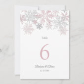 Dusty Pink & Silver Snowflake Winter Tischnummern (Vorderseite)