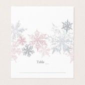 Dusty Pink & Silver Snowflakes Hochzeit Platzkarte Visitenkarten (Außenseite Aufgefaltet)