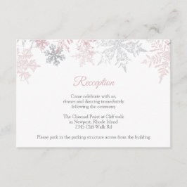 Dusty Pink & Silver Snowflakes Hochzeitsempfang Begleitkarte