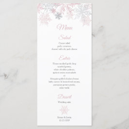 Dusty Pink & Silver Snowflakes Hochzeitskarte Menükarte