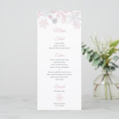Dusty Pink & Silver Snowflakes Hochzeitskarte Menükarte (Stehend Vorderseite)