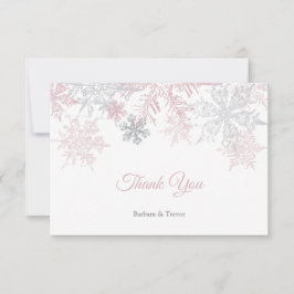 Dusty Pink & Silver Snowflakes Winterhochzeit Dankeskarte