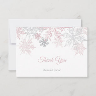 Dusty Pink & Silver Snowflakes Winterhochzeit Dankeskarte
