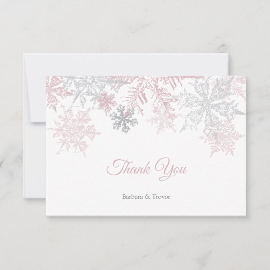 Dusty Pink & Silver Snowflakes Winterhochzeit Dankeskarte (Vorderseite)