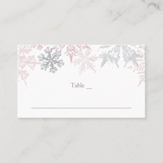 Dusty Pink & Silver Snowflakes Winterhochzeit Platzkarte (Vorderseite)