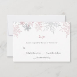 Dusty Pink & Silver Snowflakes Winterhochzeit RSVP Karte