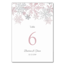 Dusty Pink & Silver Snowflakes Winterhochzeit Tischnummer